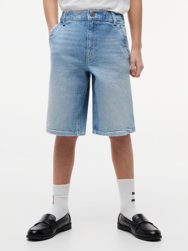 Faded Loose Denim Shorts — Blue