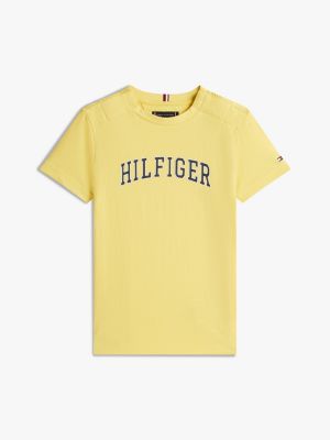 yellow adaptive jersey-rundhalst-shirt mit logo für jungen - tommy hilfiger