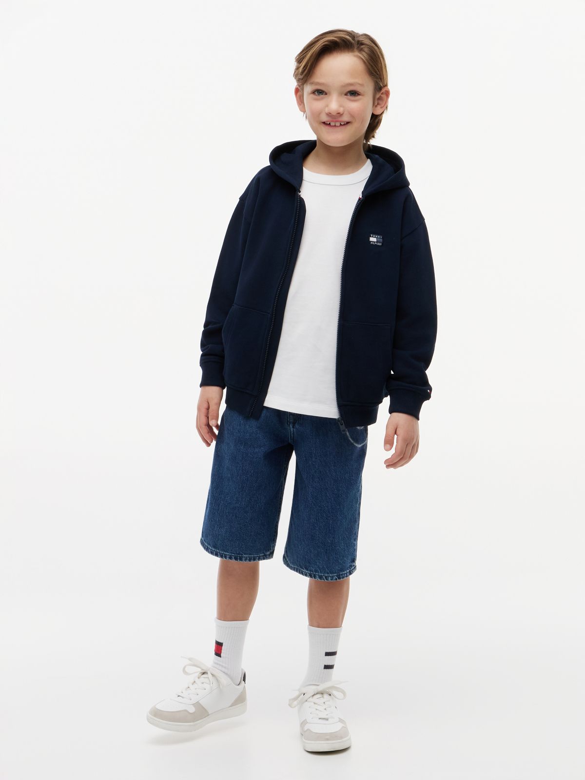 Tonal Flag Logo Terry Zip-Thru Hoody — Blue