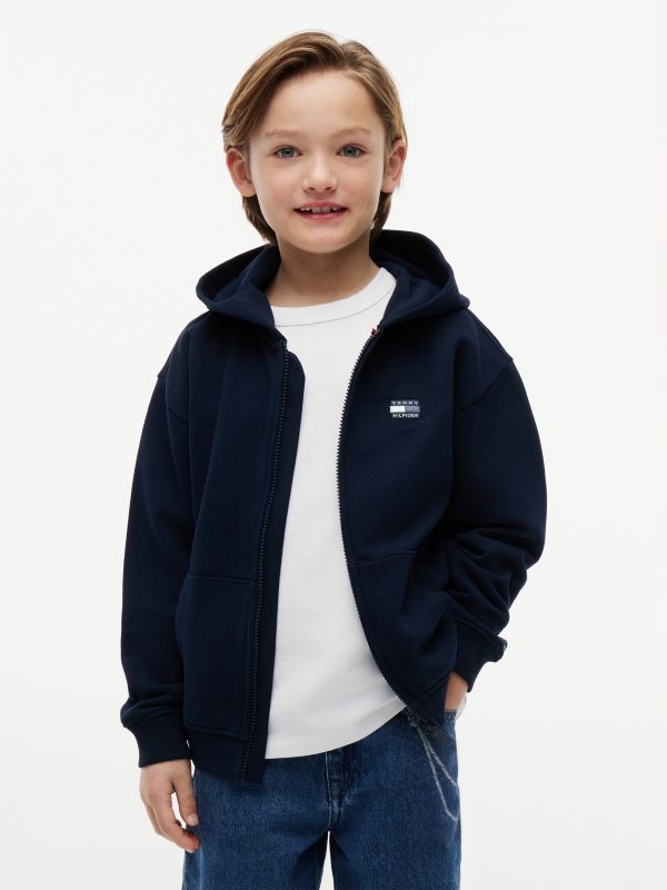 Tonal Flag Logo Terry Zip-Thru Hoody — Blue