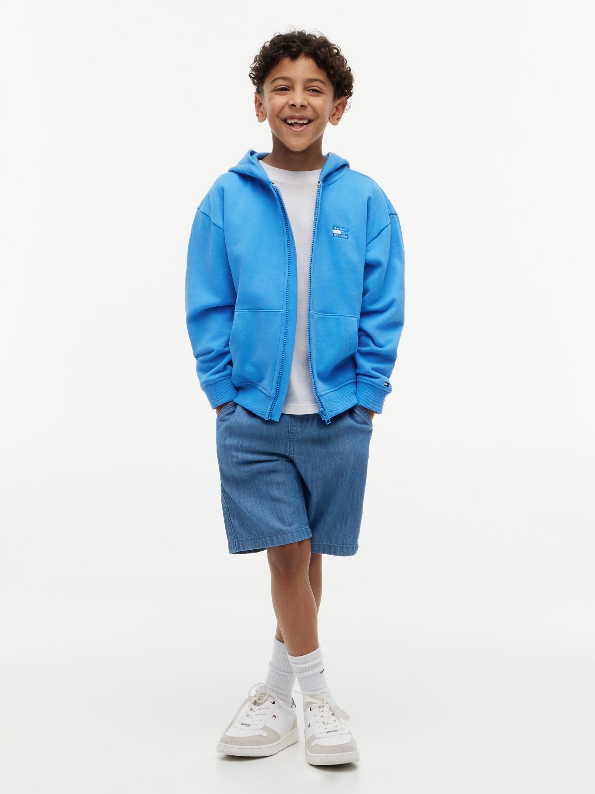 Tonal Flag Logo Terry Zip-Thru Hoody — Blue