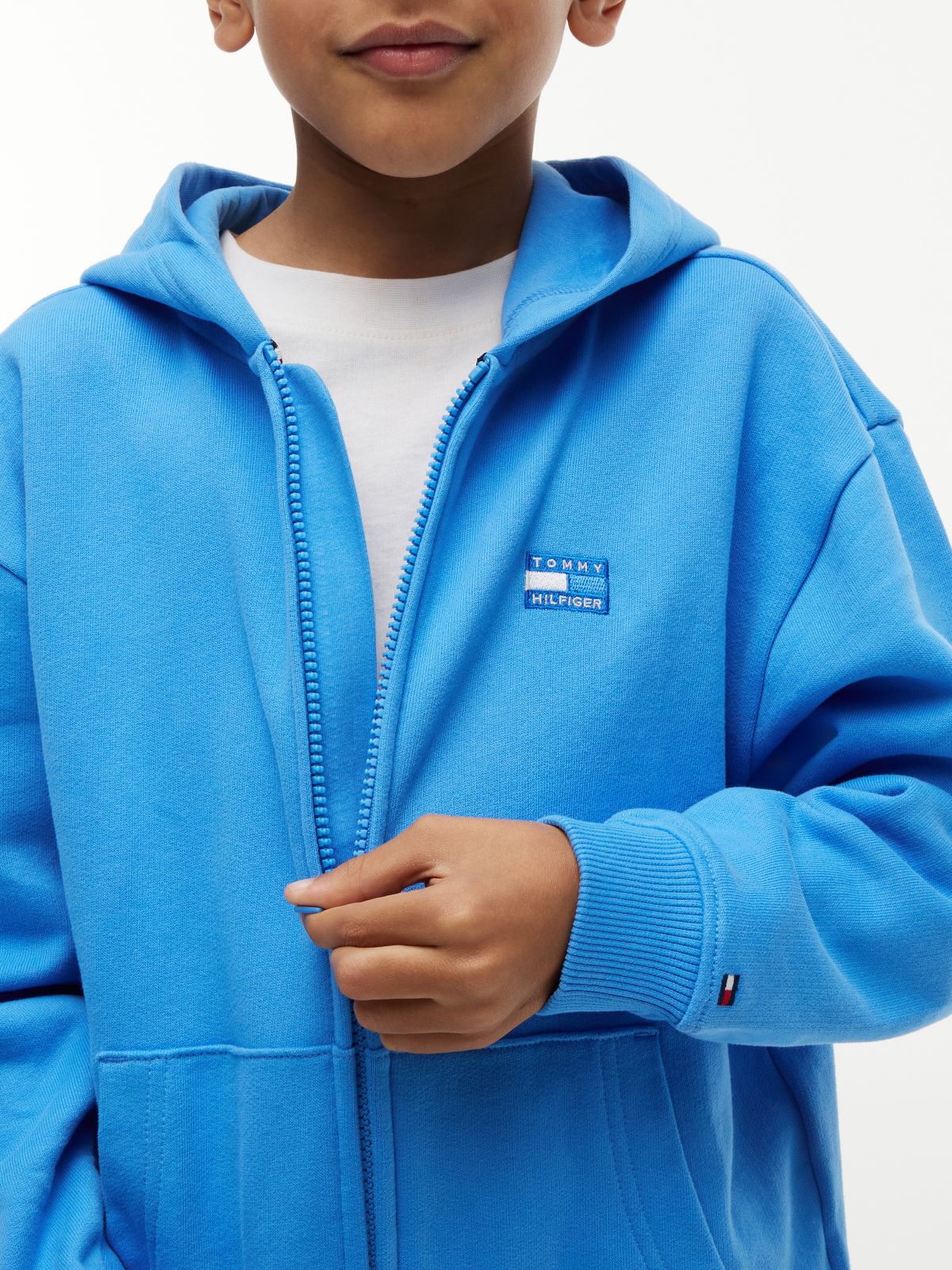 Tonal Flag Logo Terry Zip-Thru Hoody — Blue