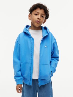blue tonal flag logo terry zip-thru hoody for boys tommy hilfiger