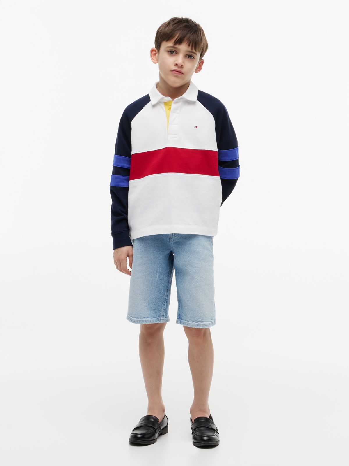 Colour-Blocked Raglan Sleeve Polo Jumper — Multi