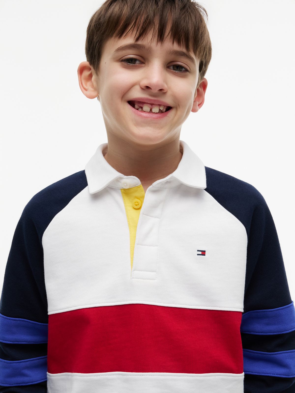 Colour-Blocked Raglan Sleeve Polo Jumper — Multi
