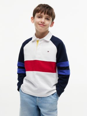 multi colour-blocked raglan sleeve polo jumper for boys tommy hilfiger