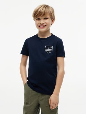 blue t-shirt aus jersey mit umriss-flag-logo für jungen - tommy hilfiger