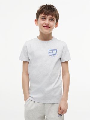 grey t-shirt aus jersey mit umriss-flag-logo für jungen - tommy hilfiger
