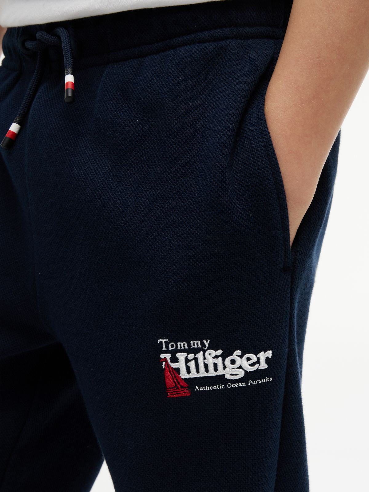 Back Graphic Embroidery Interlock Pique Joggers — Blue