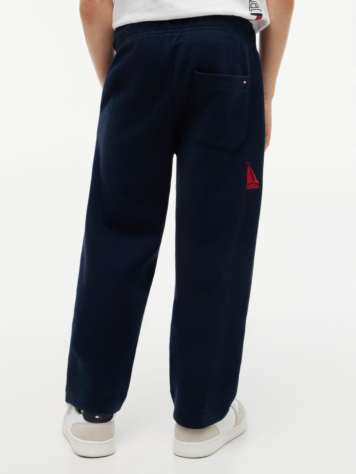 Back Graphic Embroidery Interlock Pique Joggers — Blue