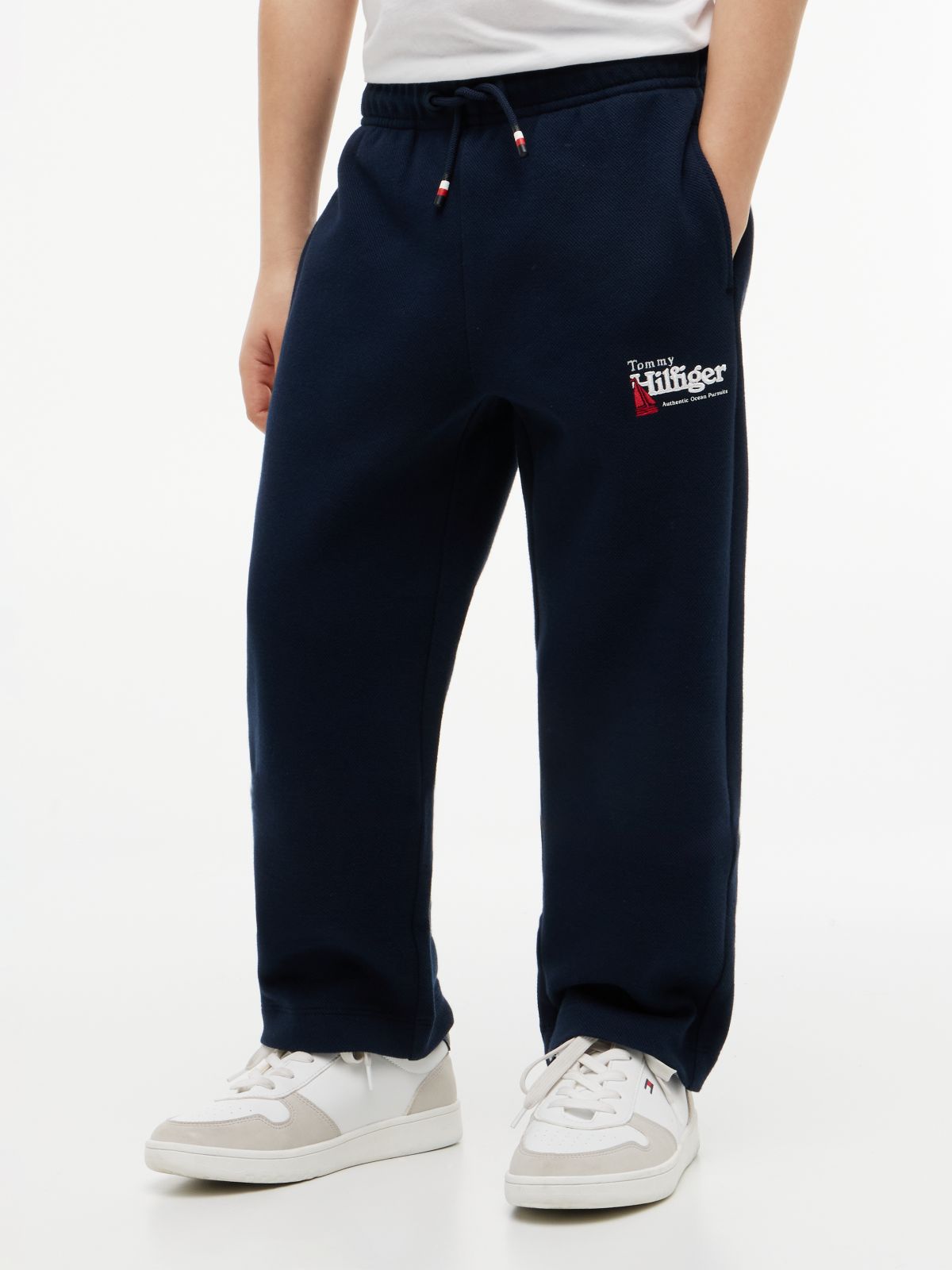 Back Graphic Embroidery Interlock Pique Joggers — Blue