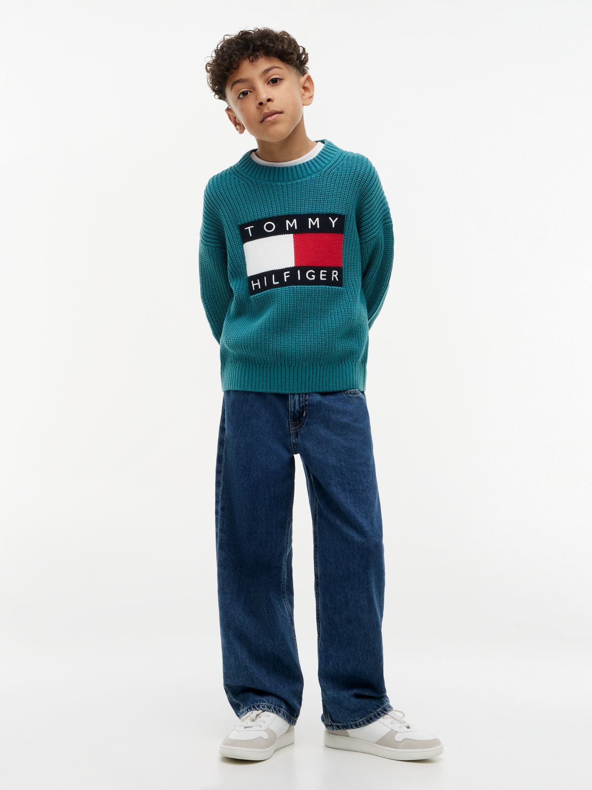 Flag Embroidery Loose Jeans — Blue