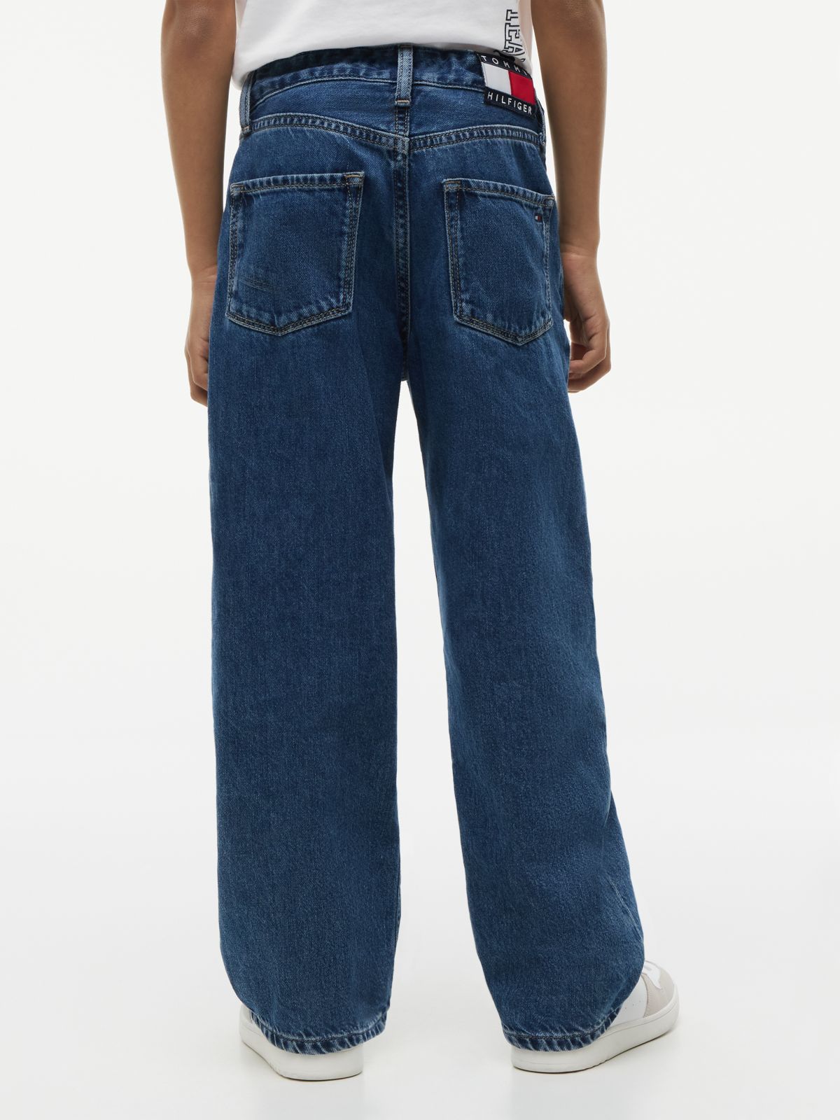 Flag Embroidery Loose Jeans — Blue