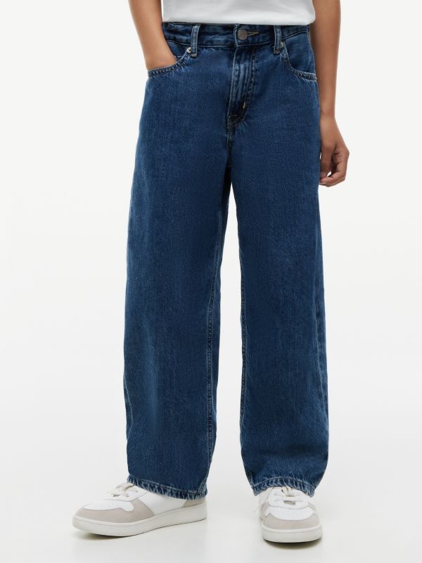 Flag Embroidery Loose Jeans — Blue