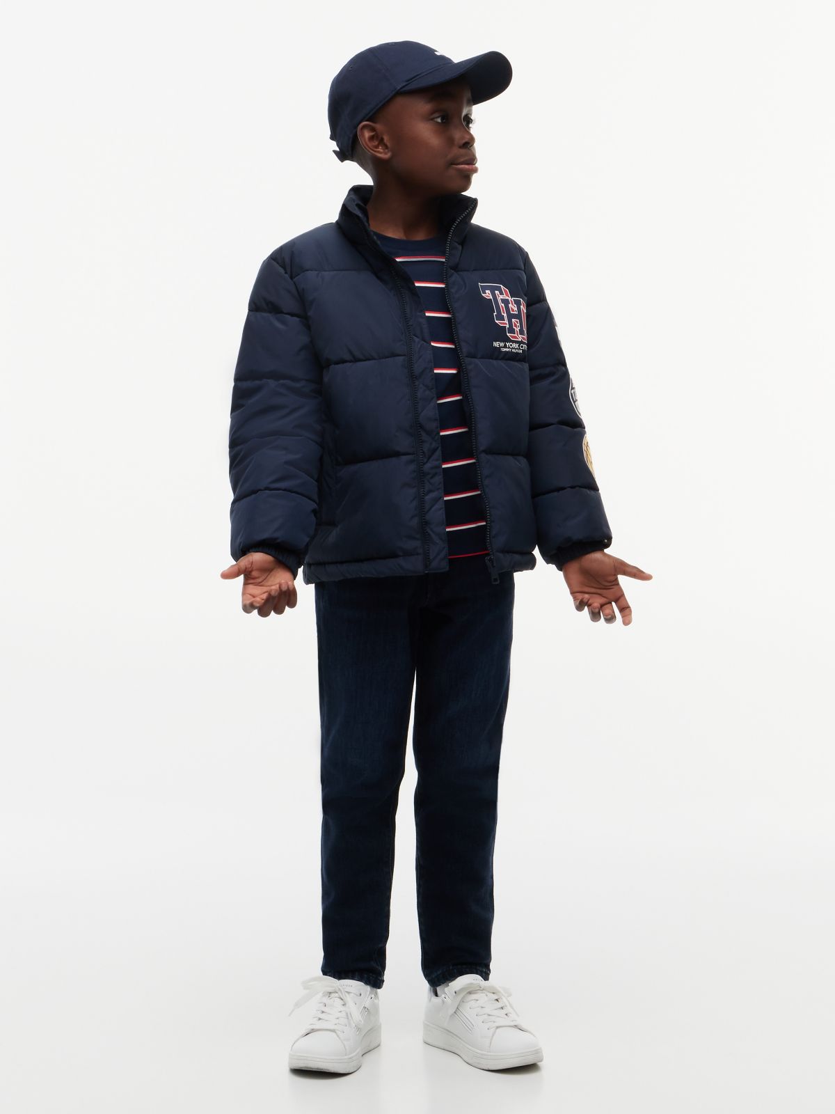Varsity Logo Relaxed Ripstop Puffer Jacket — Blue