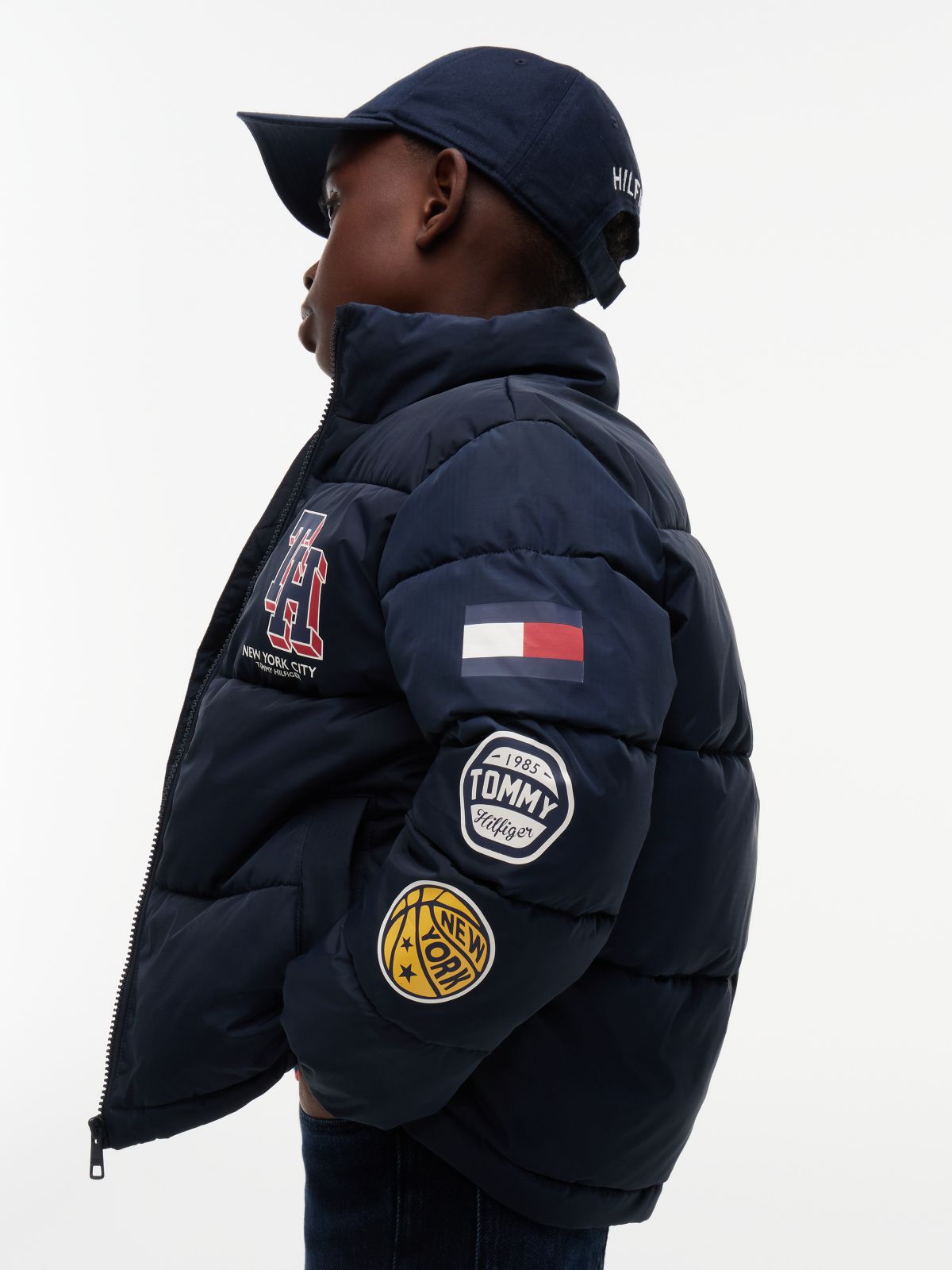 Varsity Logo Relaxed Ripstop Puffer Jacket — Blue
