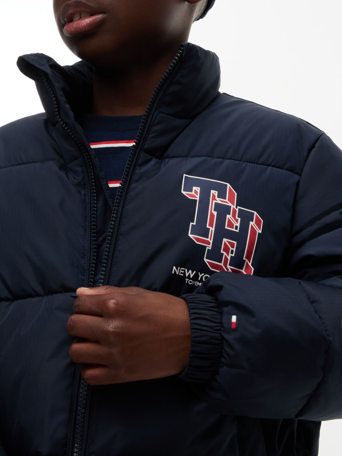 Varsity Logo Relaxed Ripstop Puffer Jacket — Blue