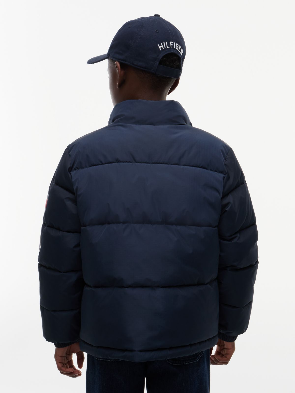 Varsity Logo Relaxed Ripstop Puffer Jacket — Blue