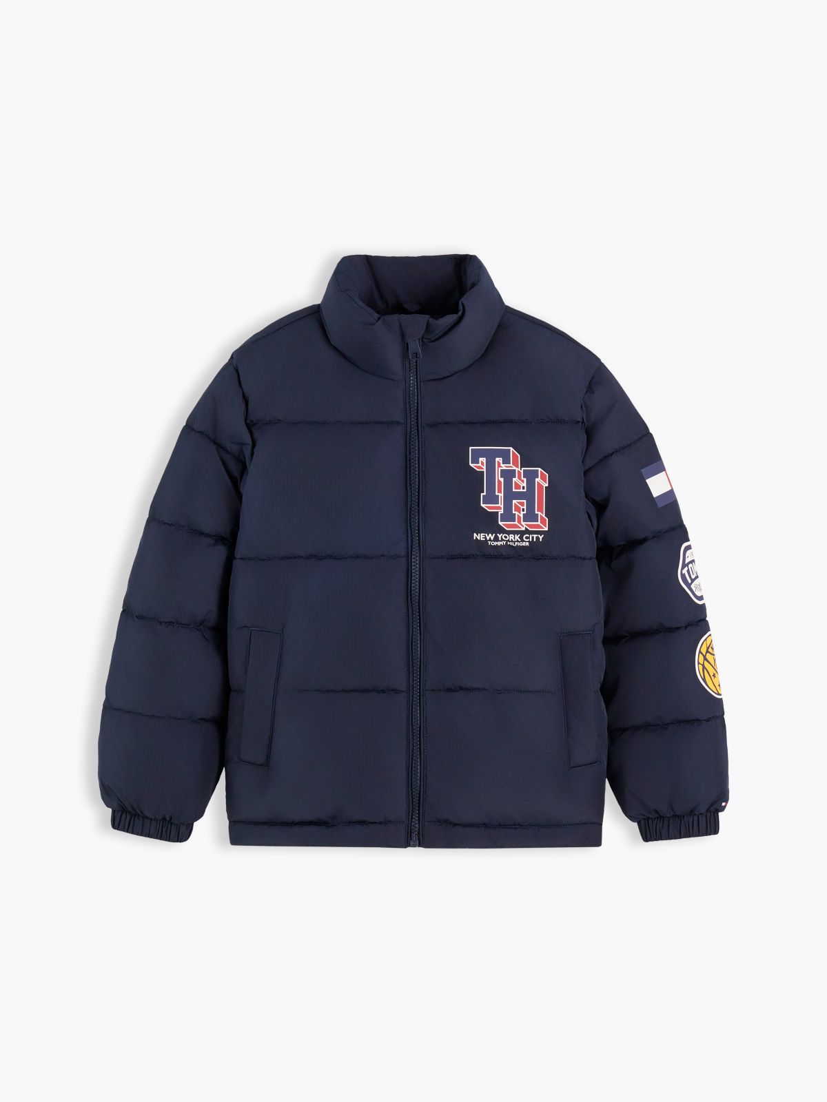 Varsity Logo Relaxed Ripstop Puffer Jacket — Blue