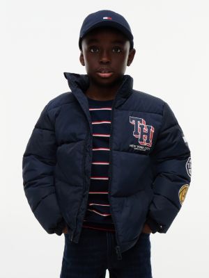 blue varsity relaxed fit puffer-jacke aus ripstop für jungen - tommy hilfiger