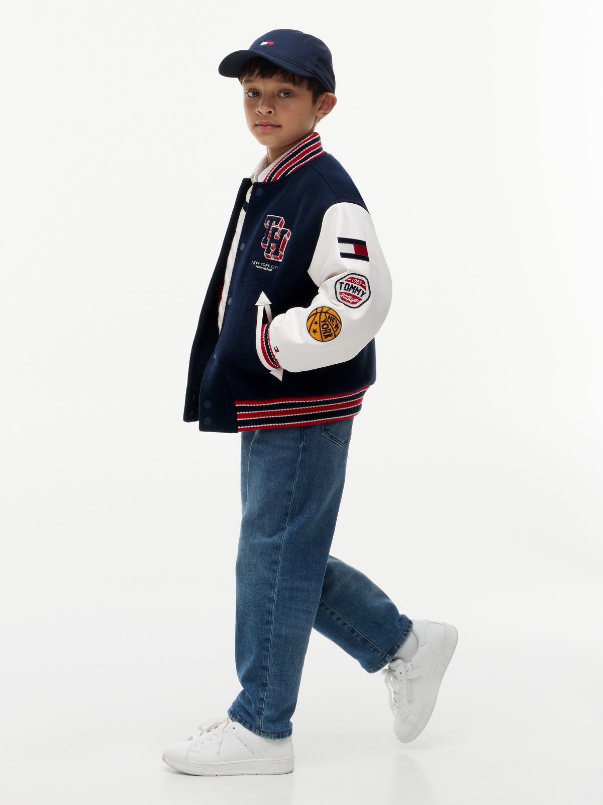 Bouclé Logo Embroidery Relaxed Bomber Jacket — Blue