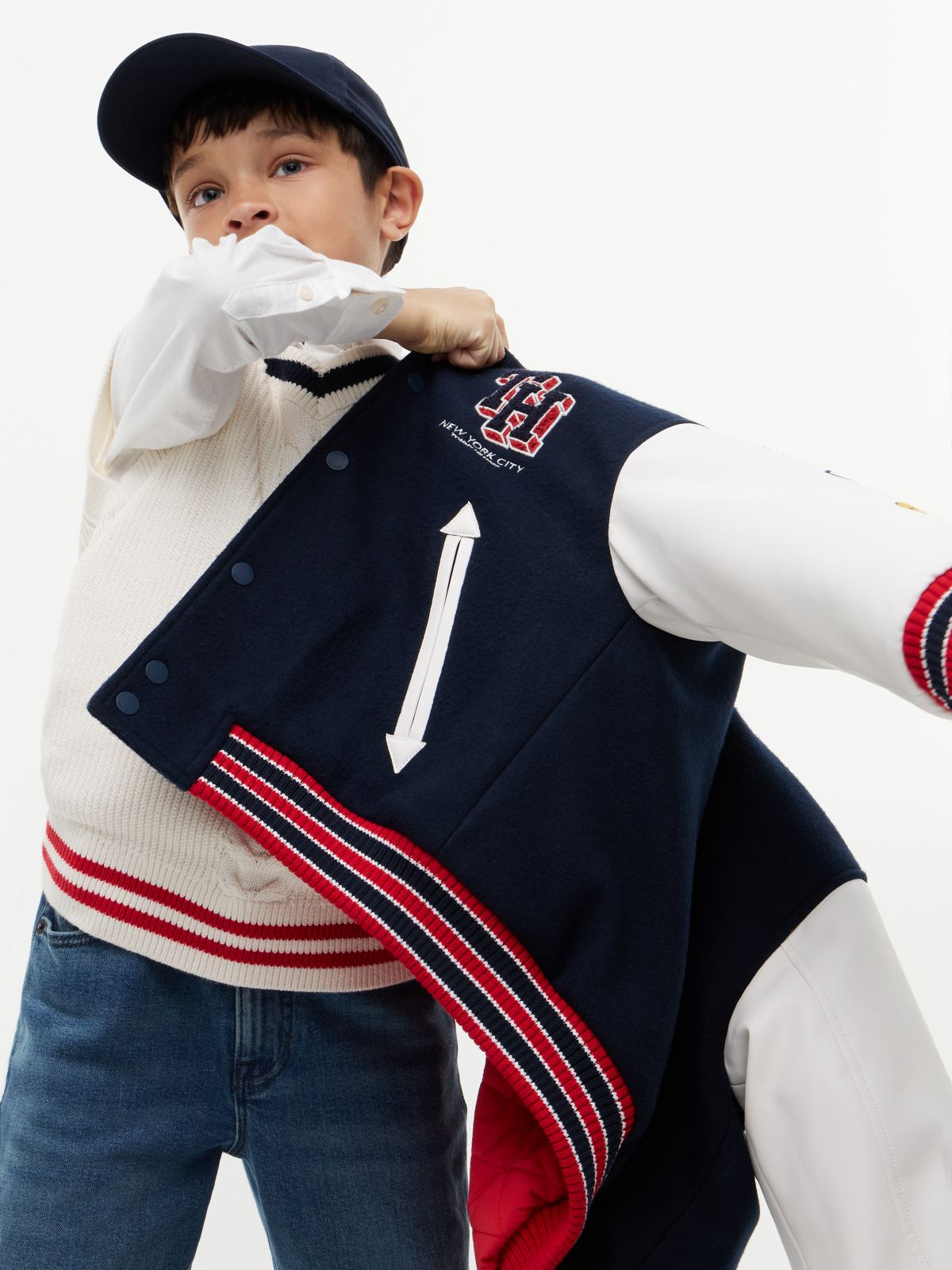 Bouclé Logo Embroidery Relaxed Bomber Jacket — Blue