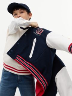 Bouclé Logo Embroidery Relaxed Bomber Jacket — Blue 3