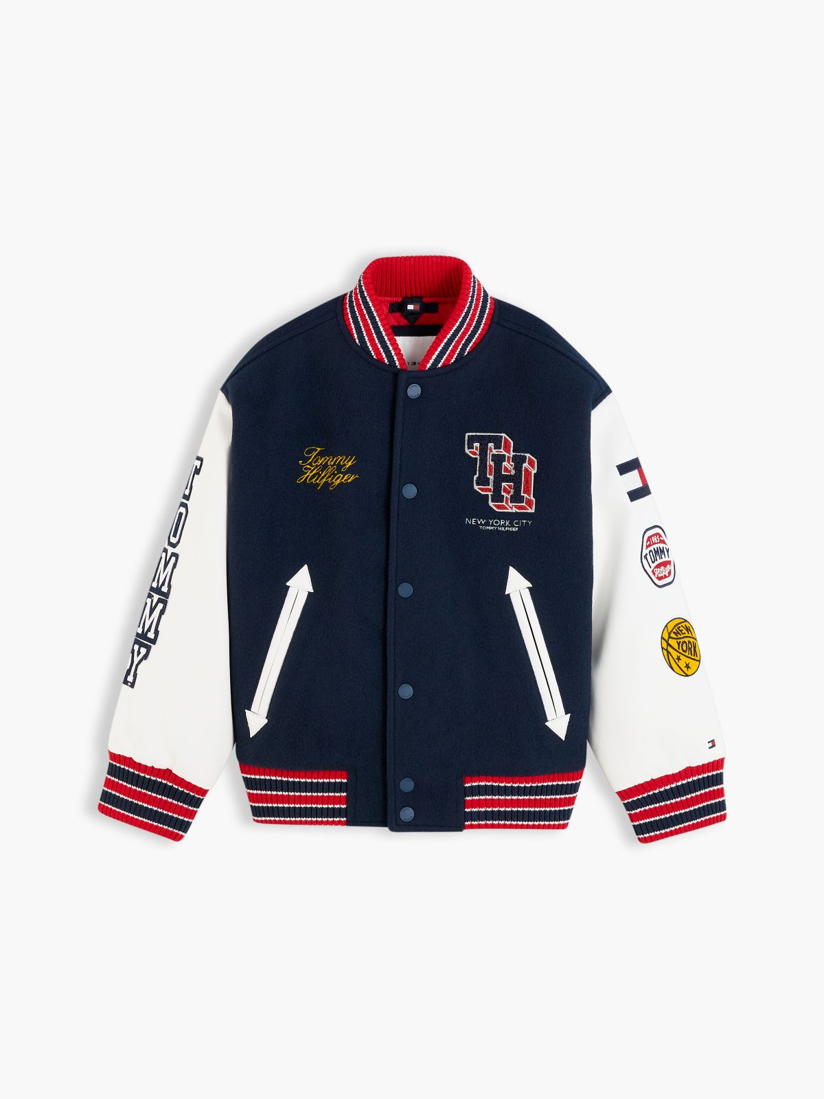 Bouclé Logo Embroidery Relaxed Bomber Jacket — Blue