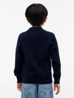 Cable Knit Polo Jumper — Blue 4