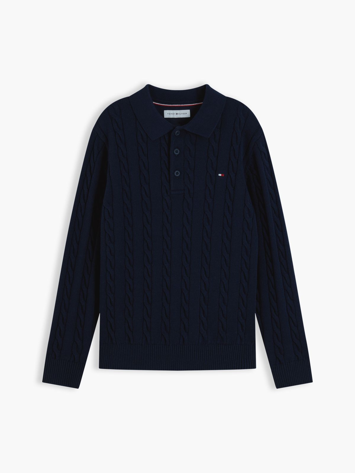 Cable Knit Polo Jumper — Blue