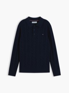 Cable Knit Polo Jumper — Blue 5