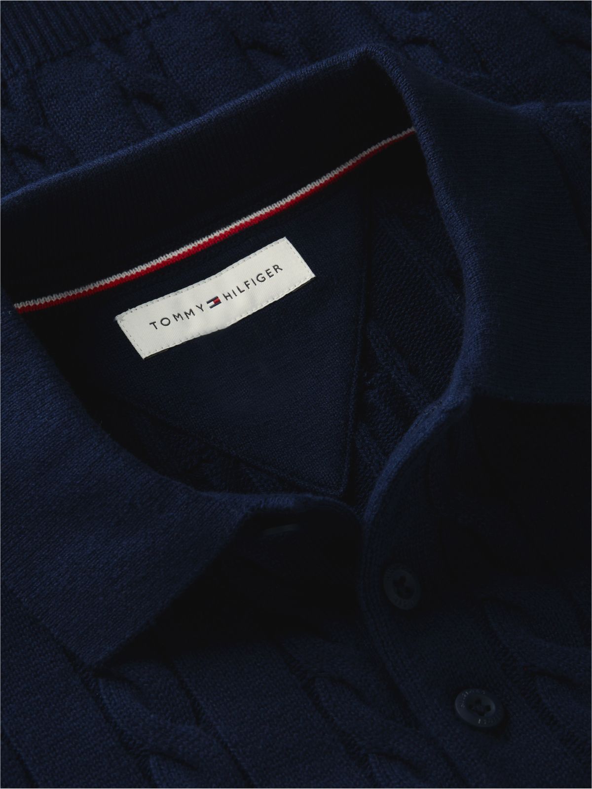 Cable Knit Polo Jumper — Blue