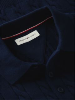 Cable Knit Polo Jumper — Blue 6