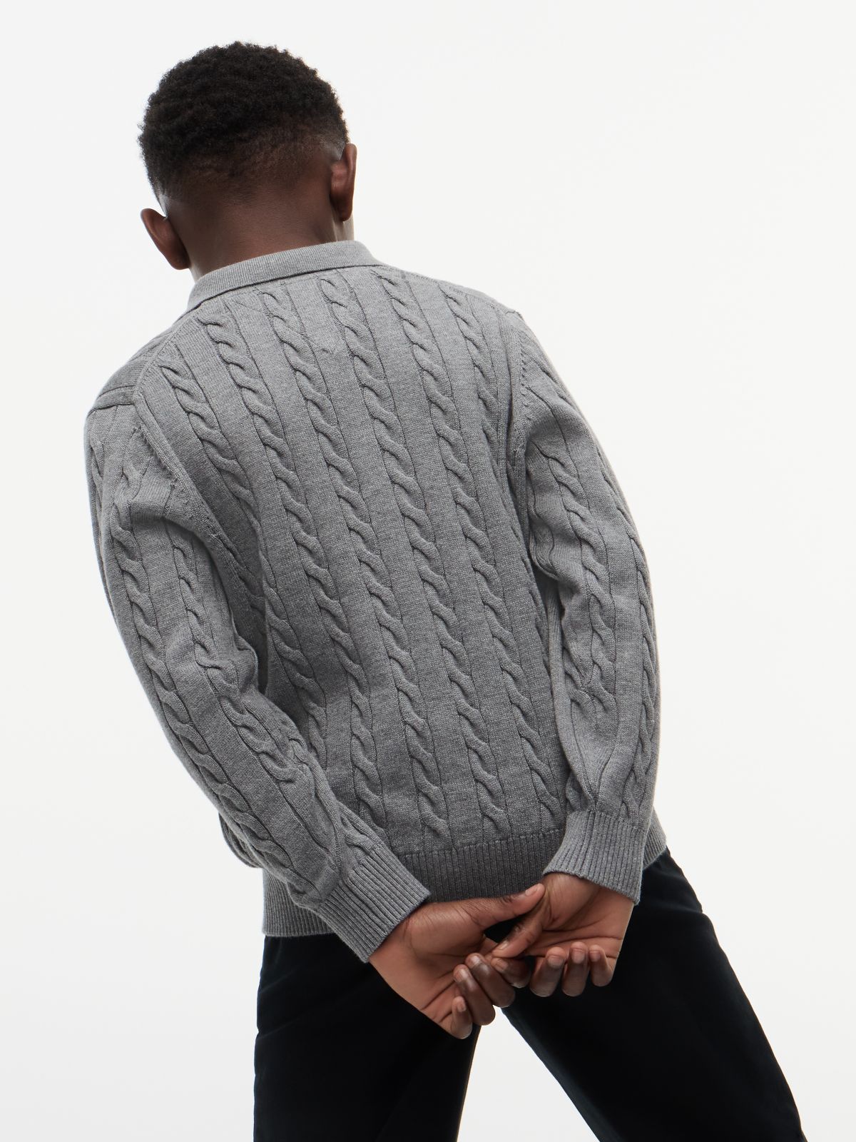 Cable Knit Polo Jumper — Grey