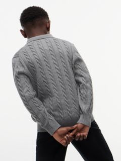 Cable Knit Polo Jumper — Grey 4