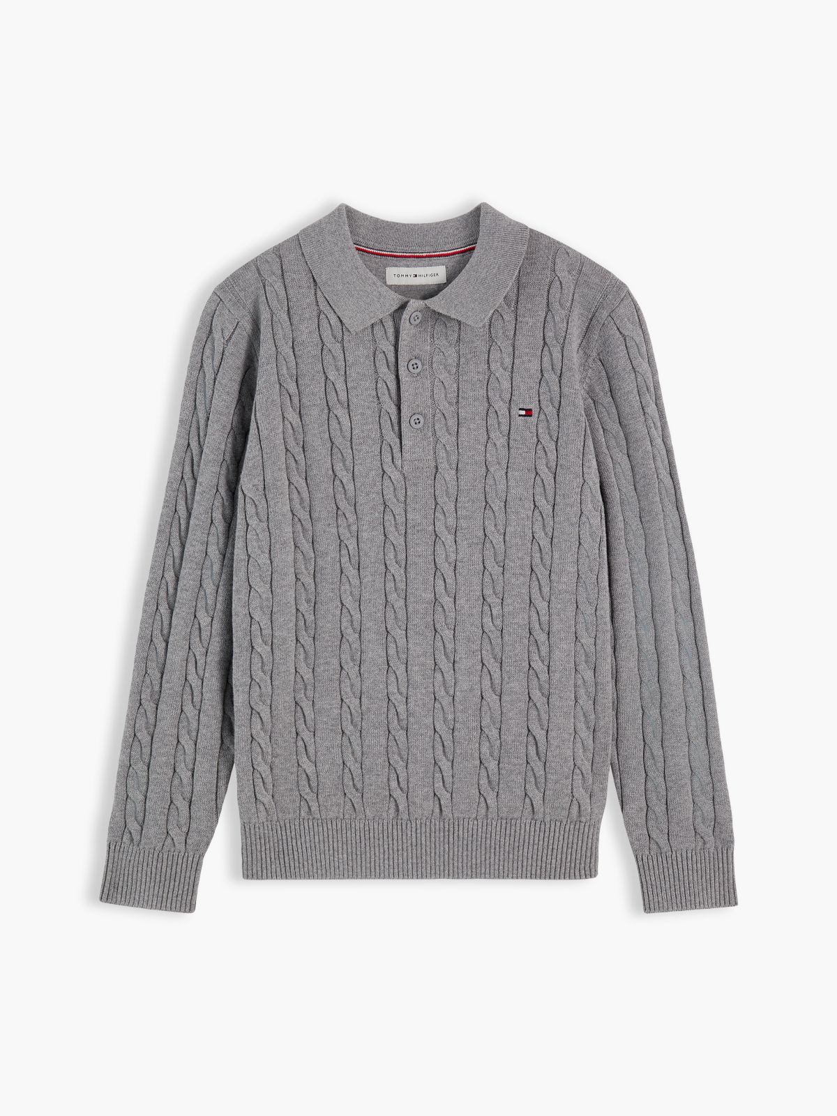 Cable Knit Polo Jumper — Grey