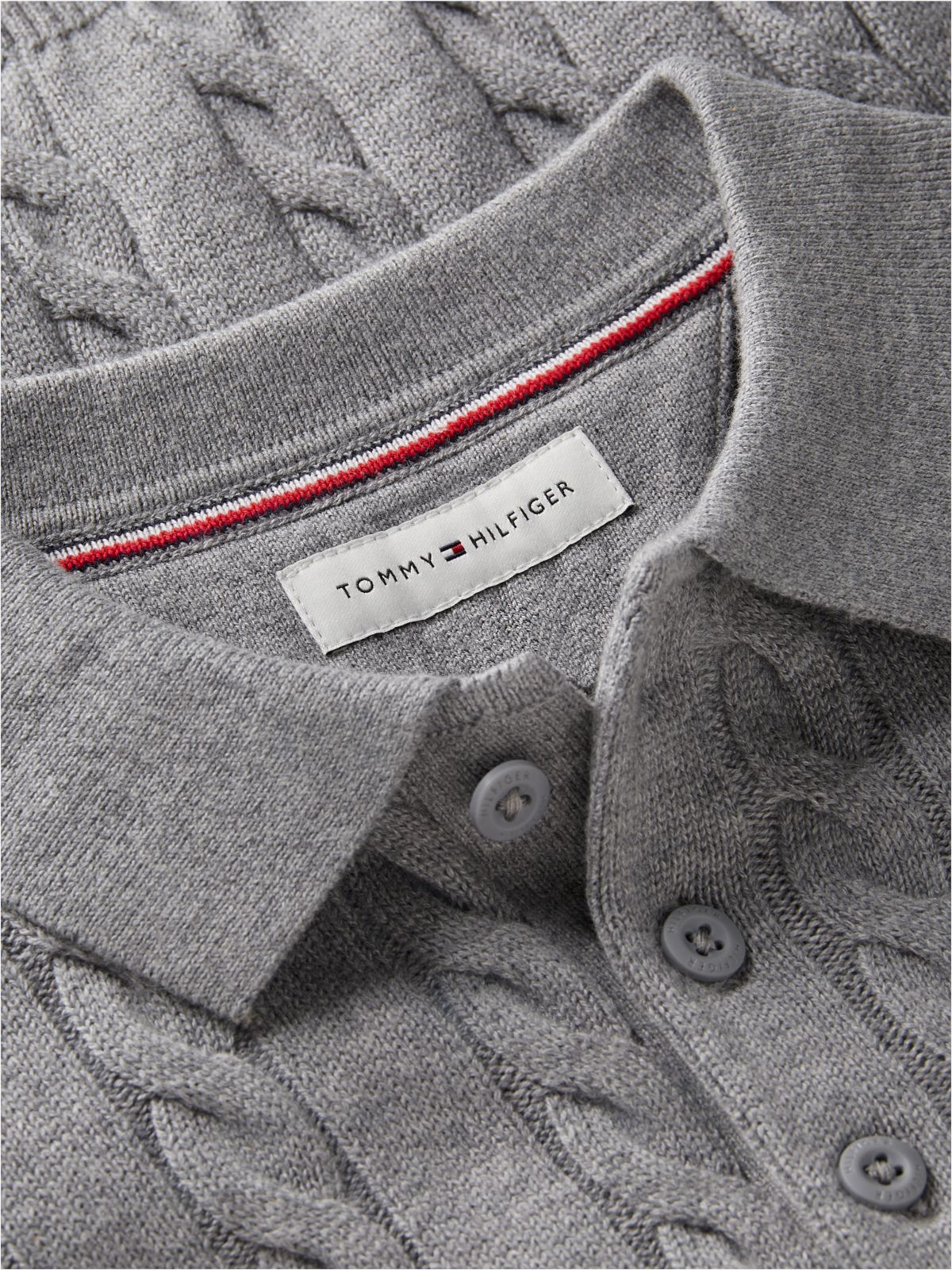 Cable Knit Polo Jumper — Grey