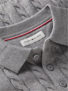 Cable Knit Polo Jumper — Grey 6