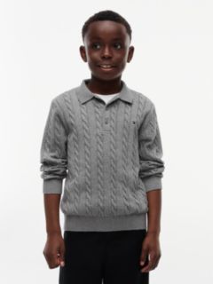 Cable Knit Polo Jumper — Grey 1