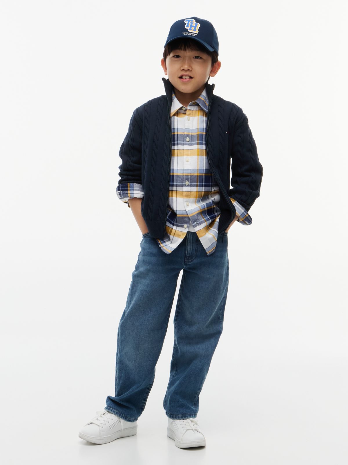 Cable Knit Zip-Thru Jumper — Blue