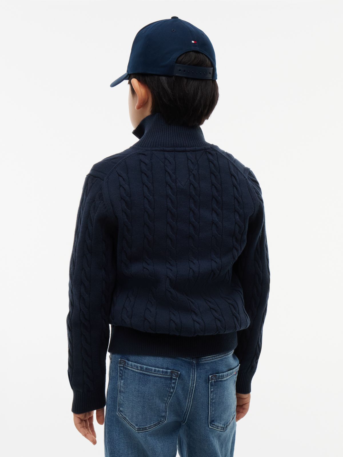 Cable Knit Zip-Thru Jumper — Blue