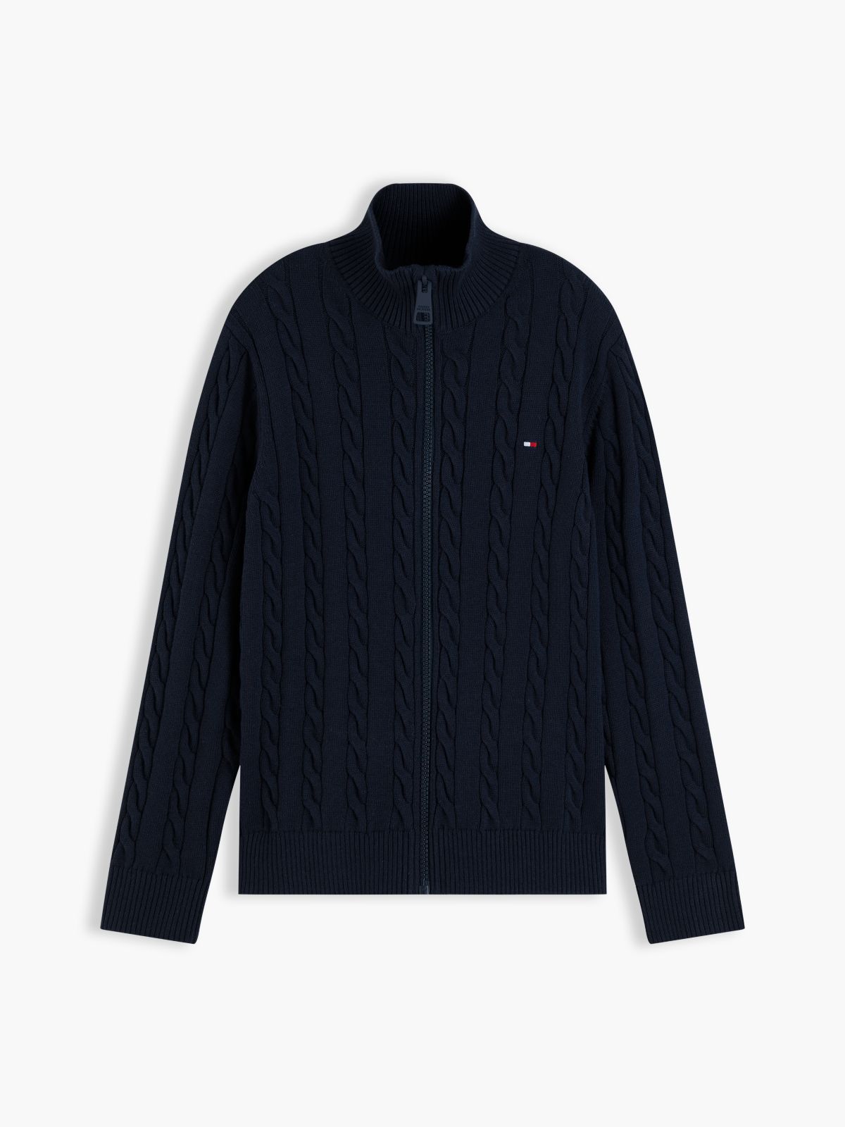 Cable Knit Zip-Thru Jumper — Blue