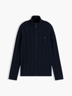 Cable Knit Zip-Thru Jumper — Blue 5