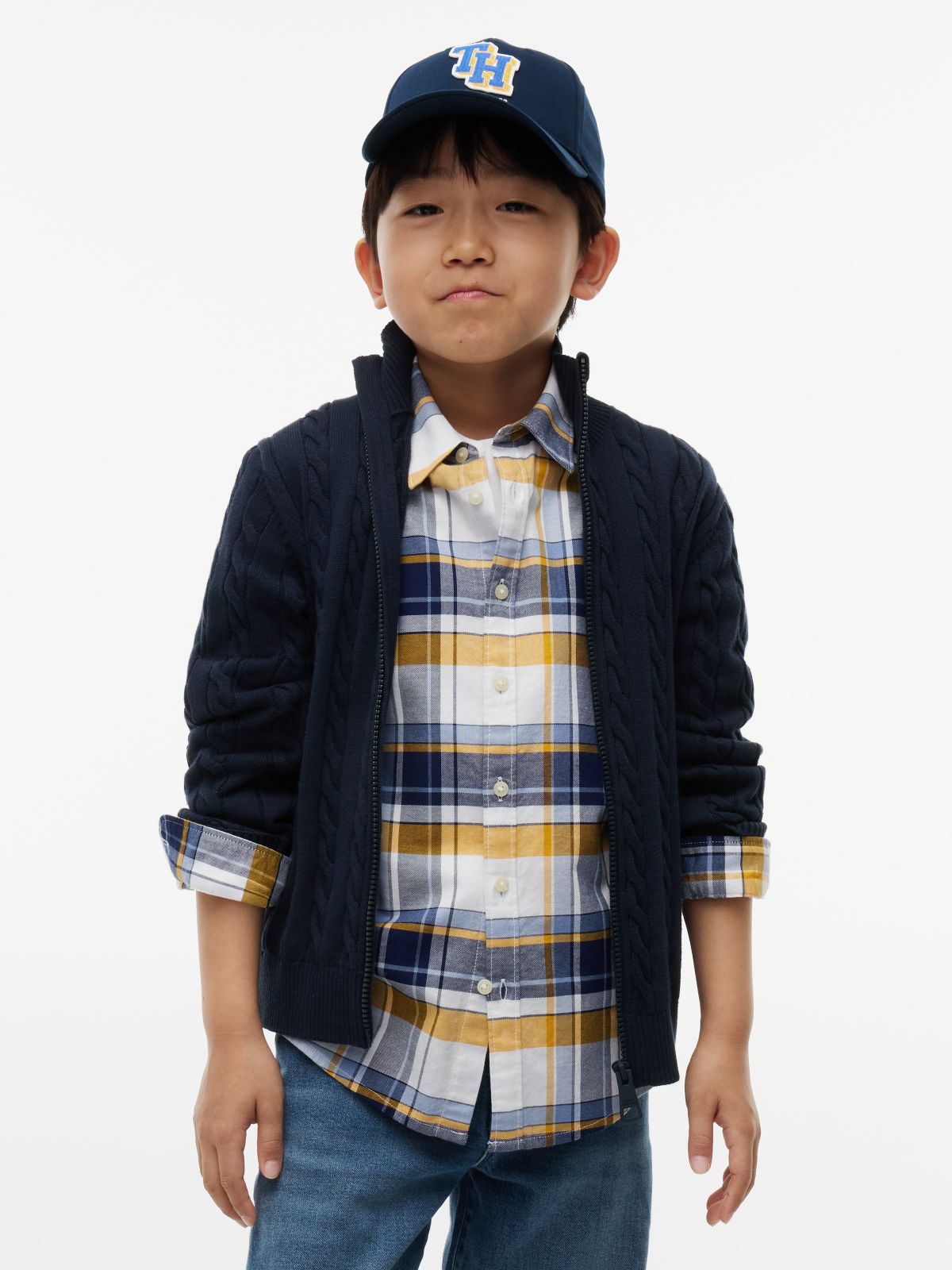 Cable Knit Zip-Thru Jumper — Blue