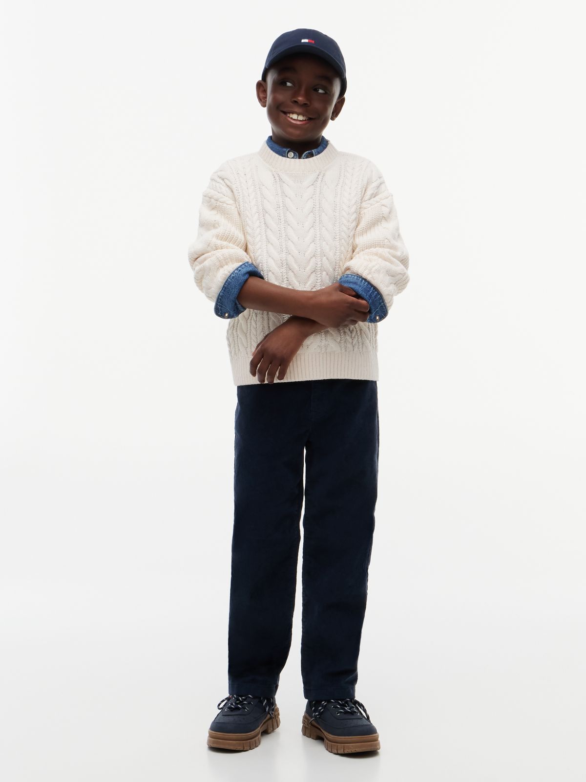 Logo Appliqué Relaxed Cable Knit Jumper — Yellow