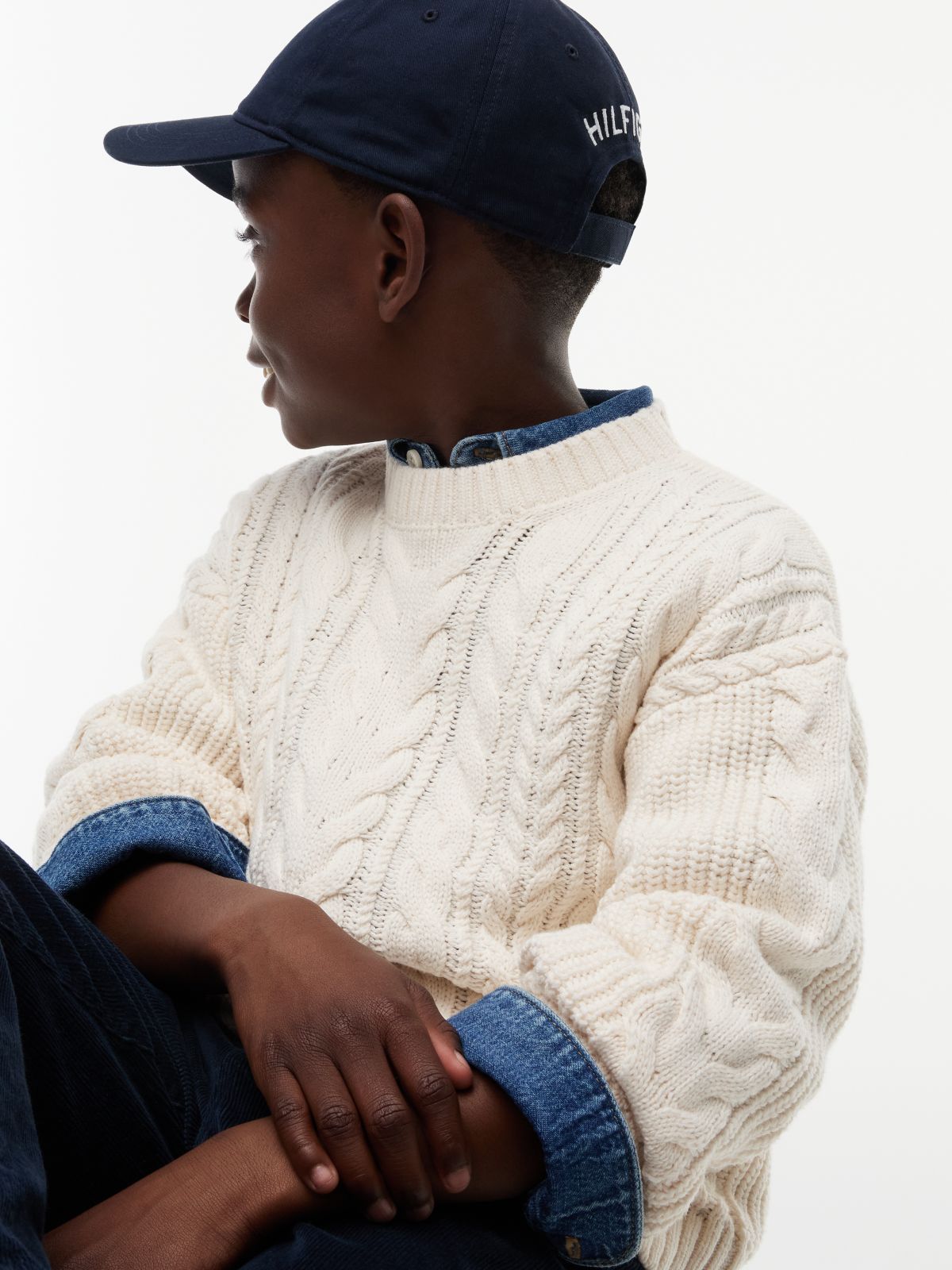 Logo Appliqué Relaxed Cable Knit Jumper — Yellow
