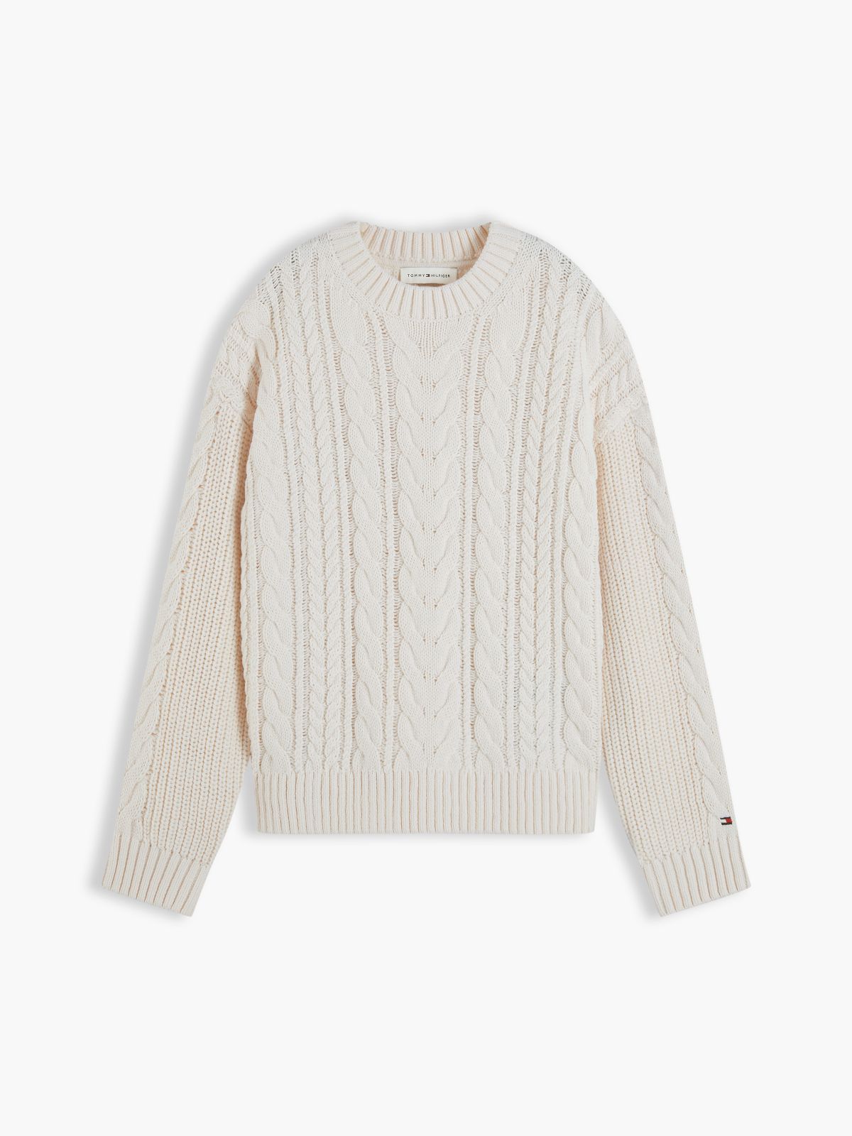 Logo Appliqué Relaxed Cable Knit Jumper — Yellow