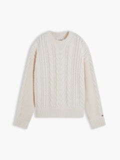 Logo Appliqué Relaxed Cable Knit Jumper — Yellow 6