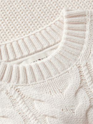 gelb pullover mit logo-applikation und zopfmuster für jungen - tommy hilfiger