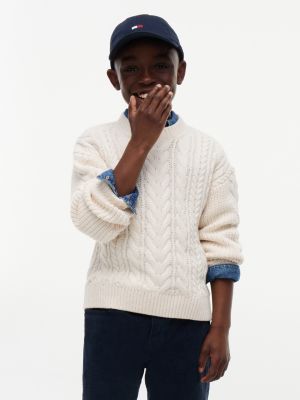 yellow kabelgebreide trui met logo-applicatie voor jongens - tommy hilfiger